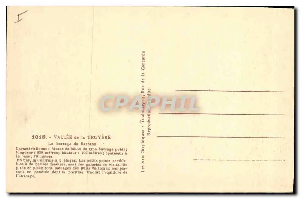 Staudamm von Sarrans — Tal der Truyère — Verlag Art Graphique, Toulouse - Rückseite