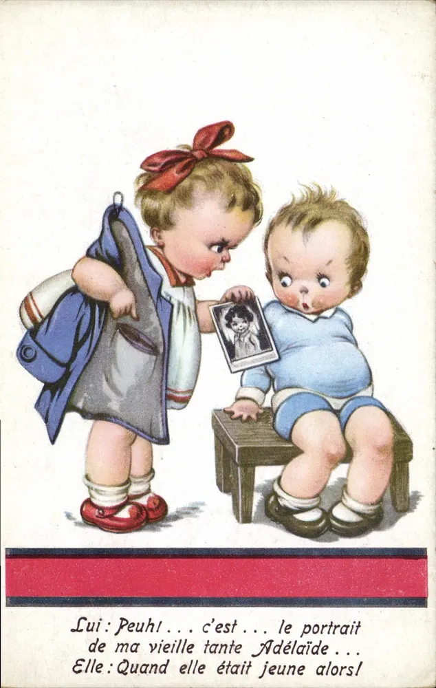 Zwei Kinder, die ein Porträt betrachten — Verlag J. Léonard, N° 2102 - Vorderseite