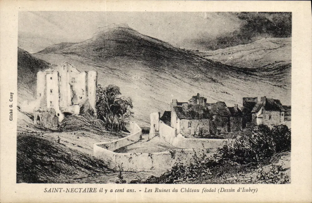 Saint-Nectaire — Ruinen des feudalen Schlosses — Cliché G. Canny, Zeichnung von Isabey - Vorderseite
