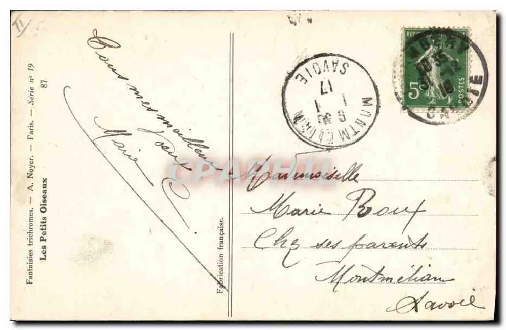 Pássaros — Boa Ano — A. Noyer, Série n° 19 - Verso
