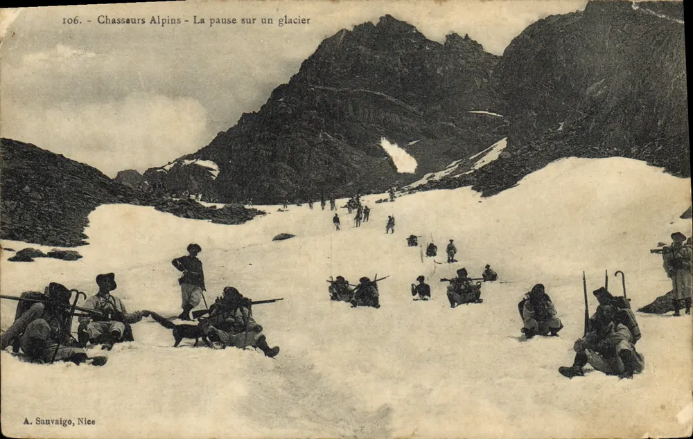 Chasseurs Alpins — Pause auf einem Gletscher — A. Sauvaigo, Nice, n° 106 - Vorderseite