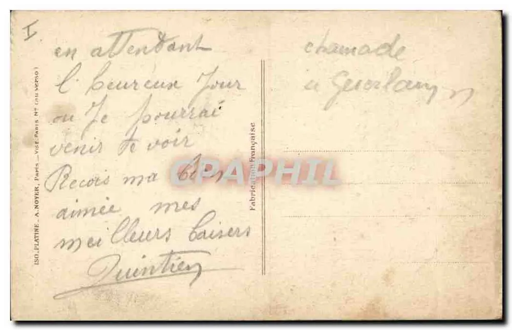 Un soldat embrassant sa femme sur le front — scène patriotique — éditeur PATRIOTIC, n° 1091 - Verso