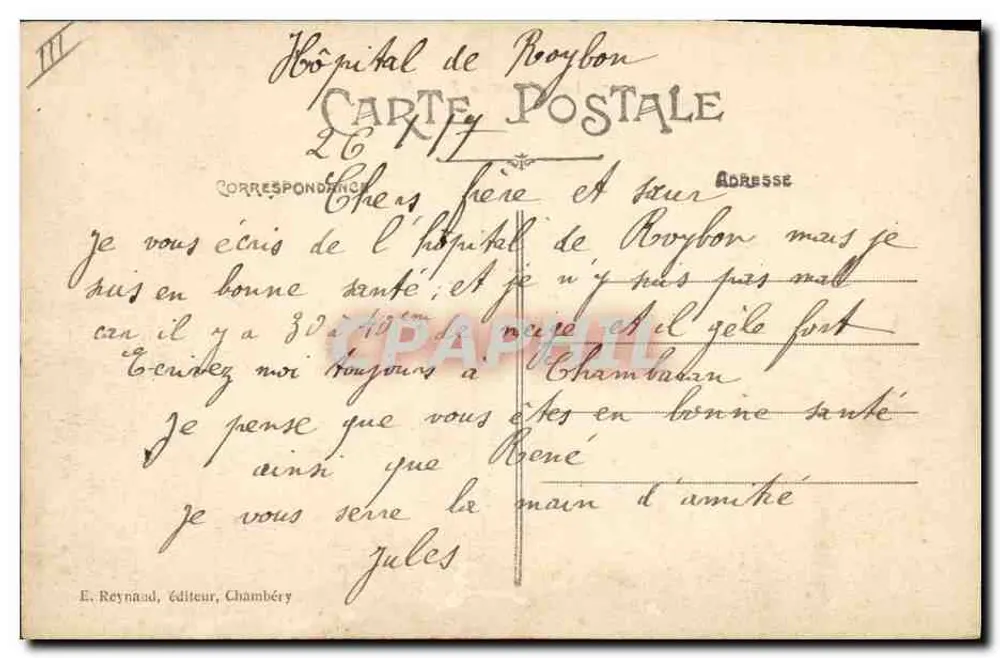 Schule des Bergfeuers — 1777 — E. Reynaud, Chambéry - Rückseite