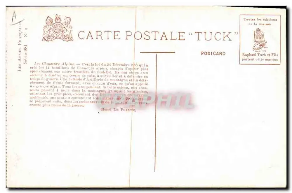 Cacciatori Alpini — Serie 88 — Edizione Tuck - Verso