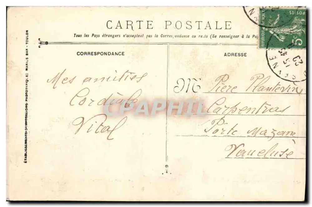 Katastrophe des Panzerschiffes LIBERTE — 25. September 1911 — Ausgabe Marius Bar - Toulon - Rückseite
