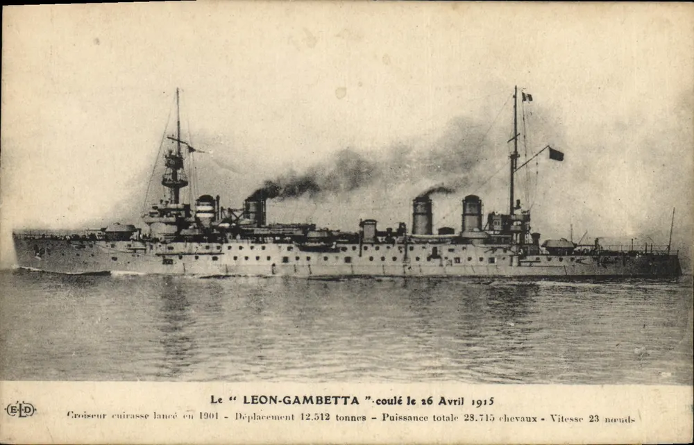 LEON-GAMBETTA — 1915년에 침몰한 철갑순양함 — 발행처 ELD - 앞면