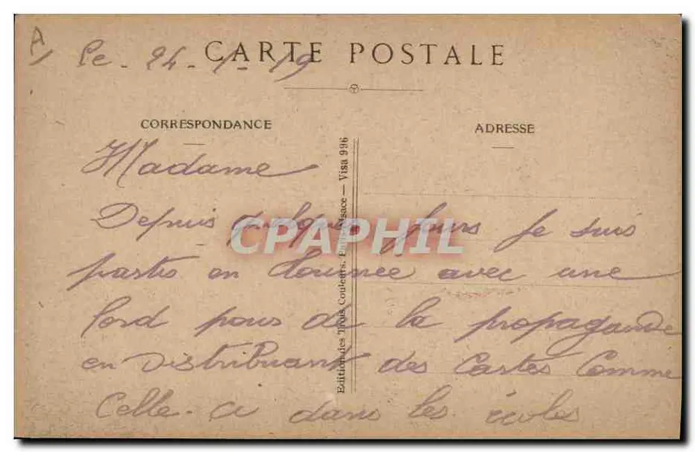 Marne! Yser! e Verdun! Poilu sempre vencedor — Te devo poder te amar, segundo meu coração! — Edições dos Selos de Cores, n° 996 - Verso