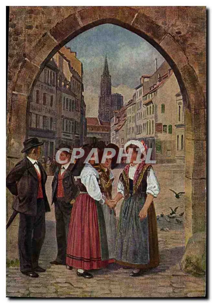 Scena uliczna w Nurembergu — widok przez portal — wydawca: Verlag der Hofhandlung Ebn. von König, Trudgen, Blatt 4, Gf. gedr. - Awers