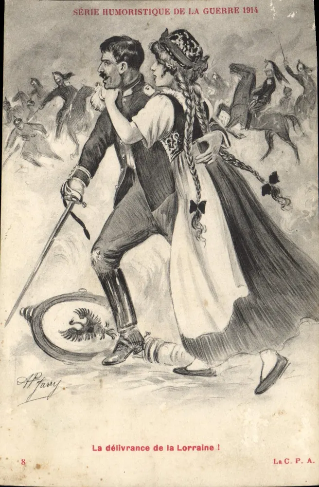 Die Befreiung der Lothringen! — Humoristische Kriegsserie 1914 — H. Farry, n°8 - Vorderseite