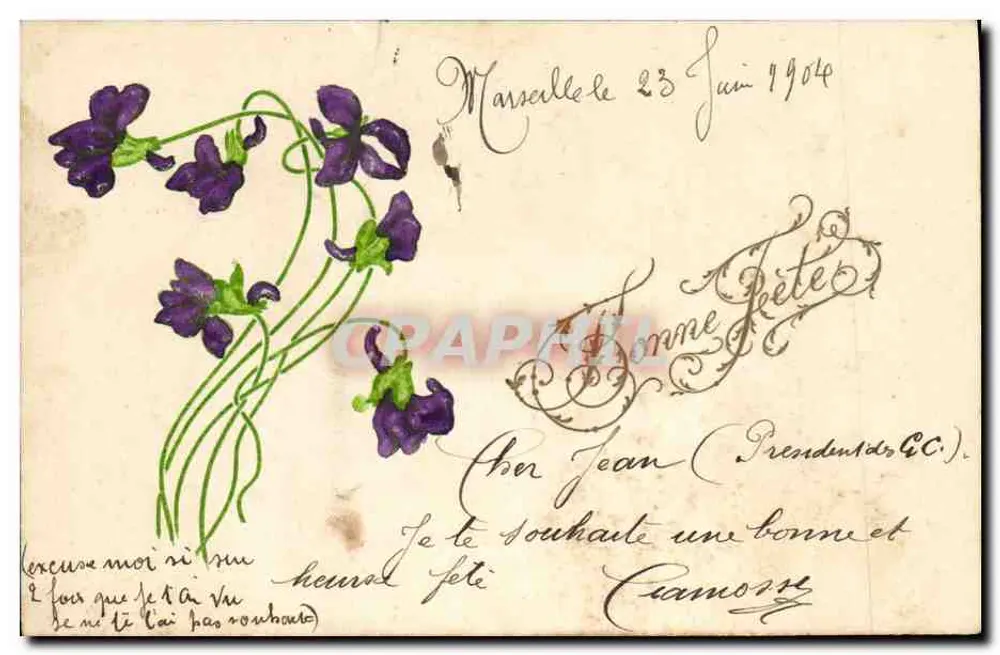 Violetas — carta postal de Marselha — editor desconhecido - Frente