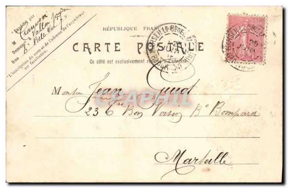 Violetas — carta postal de Marselha — editor desconhecido - Verso