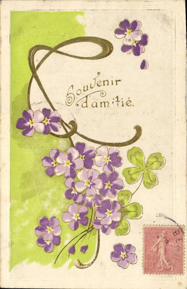 Flores violetas — Lembrança de amizade — Editor desconhecido, número de série não visível - Frente