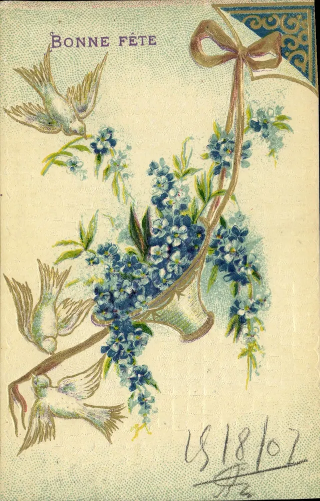 Bom Ano — pássaros e flores — editor não identificado, n° de série 1818107 - Frente