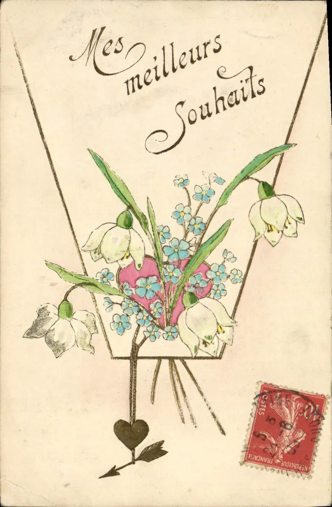 Bouquet de fleurs — cœur et flèche — éditeur inconnu - Awers