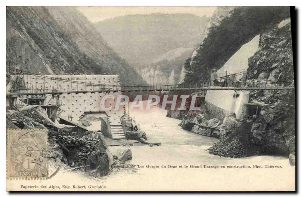 Die Schluchten des Drac und der Große Staudamm in Bau — Papeterie des Alpes, Eug. Robert, Grenoble - Vorderseite
