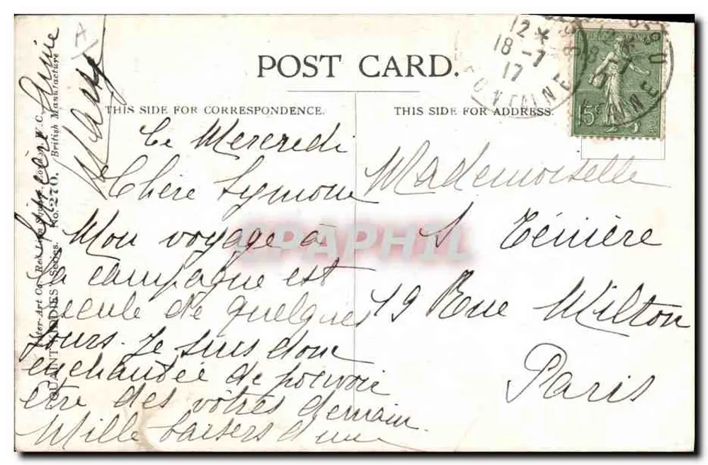 Kind, der einen alten Mann mit einem Cricket-Schläger bedroht — Fred Spurgin — British Postcard Co. - Rückseite