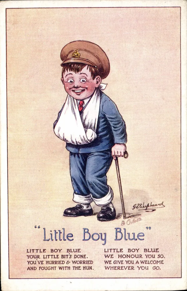 Little Boy Blue — Karikatur eines verletzten jungen Soldaten — E. Oilette, Nr. 8471 - Vorderseite
