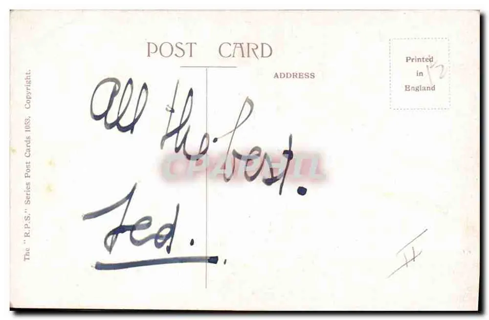 Hund unter einem Regenschirm — 'Somewhere the Sun is Shining' — R.P.S. Series Post Cards 1833 - Rückseite