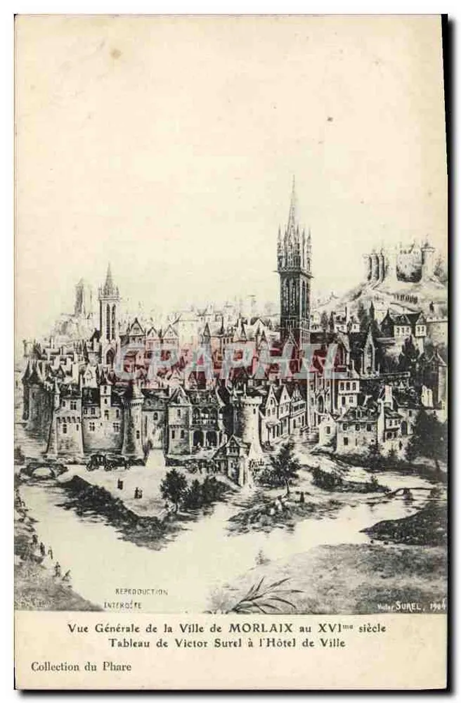 Morlaix — Allgemeiner Blick auf die Stadt im 16. Jahrhundert — Nachbildung von Victor SUREL, 1904 - Vorderseite