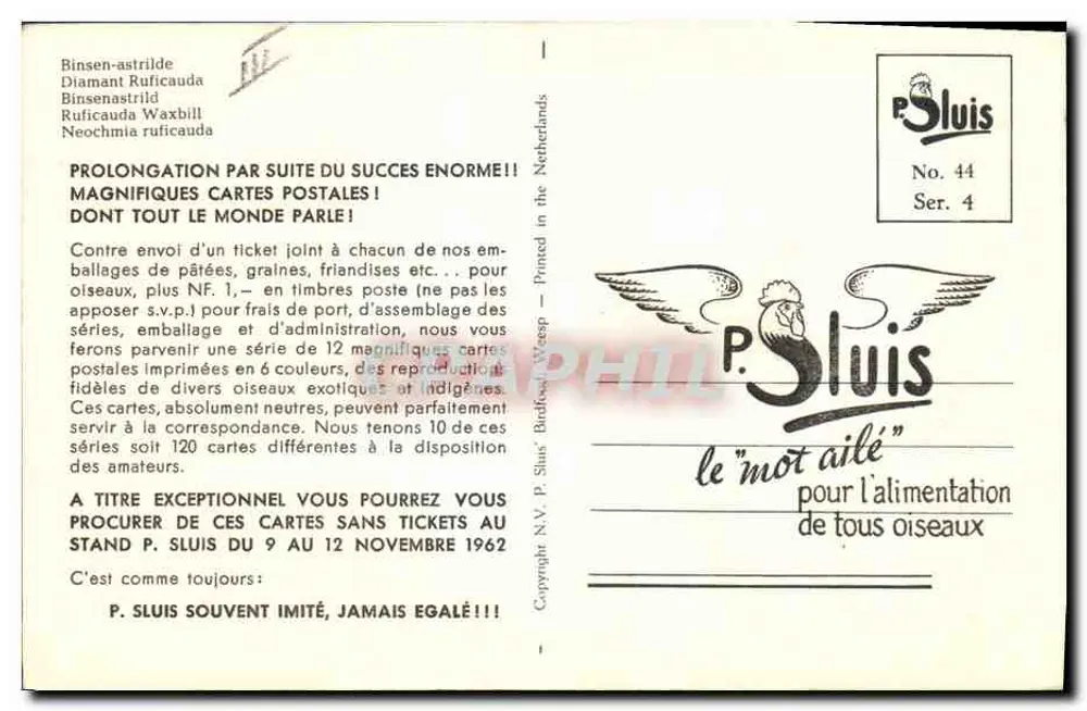 Ave exótico — Rufinastrild — P. Sluis, No. 44, Série 4 - Verso
