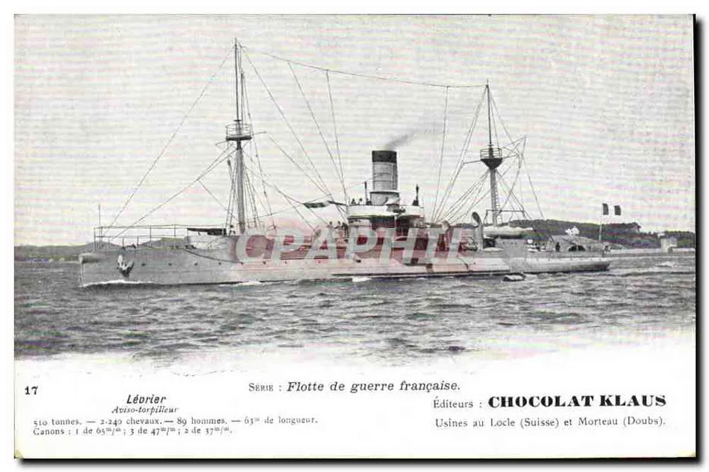 Léorier — Aviso-torpilleiro da Marinha de Guerra Francesa — CHOCOLAT KLAUS - Frente