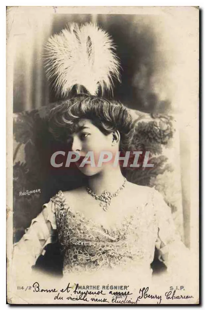 Marthe Régnier — Portrait en buste avec plume de paon — Reutlinger, S.I.P. n°114/2 - Vorderseite