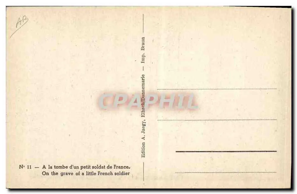 Zwei Frauen vor einer Kreuz — mit der französischen Flagge dekoriert — Verlag A. Jaegy, Dannemarie, Nr. 11 - Rückseite