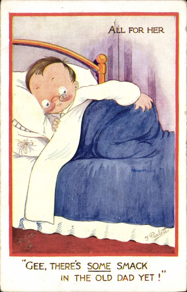 Baby in ihrem Bett — 'Gee, there's some smack in the old dad yet!' — Raphael Tuck & Sons, n° 8456 - Vorderseite