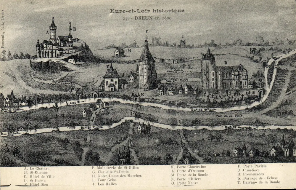 Dreux im Jahr 1600 — historische Ansicht — Verlag C. Fournault, Dreux, Nr. 23 - Vorderseite