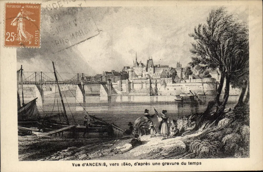 Ansicht von ANCENIS, um 1840, nach einer Gravur der Zeit — F. Chapeau, Nantes - Vorderseite