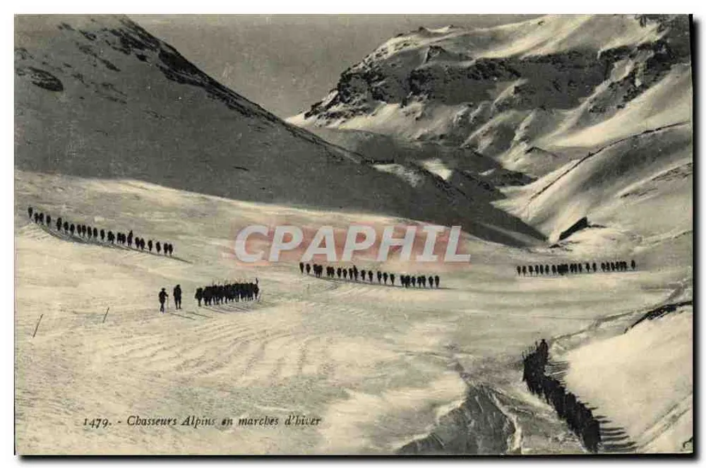 Alpine Jäger auf Wintermarsch — Nr. 1479 — Verleger L. LEOPAARD, Chambéry - Vorderseite
