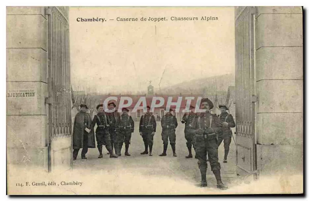 Chambéry — Kasernen Joppet. Alpenjäger — F. Gentil, Verlag, Chambéry, Nr. 114 - Vorderseite