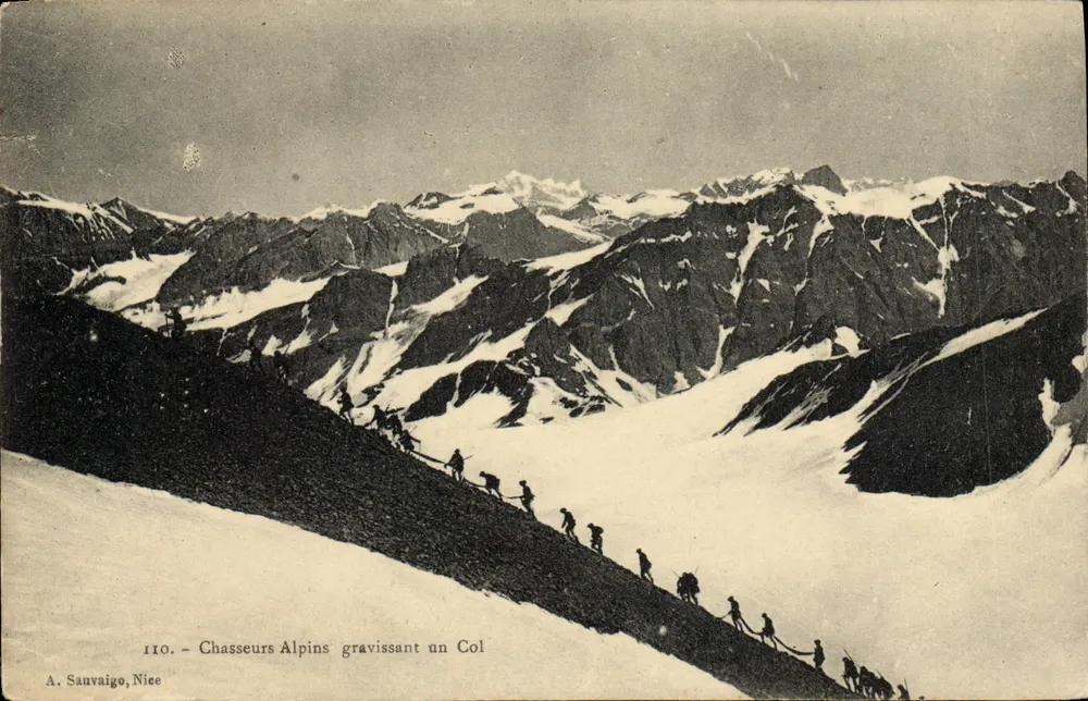 Alpine-Jäger, die einen Pass erklimmen — A. Sanvaigo, Nizza — n° 110 - Vorderseite