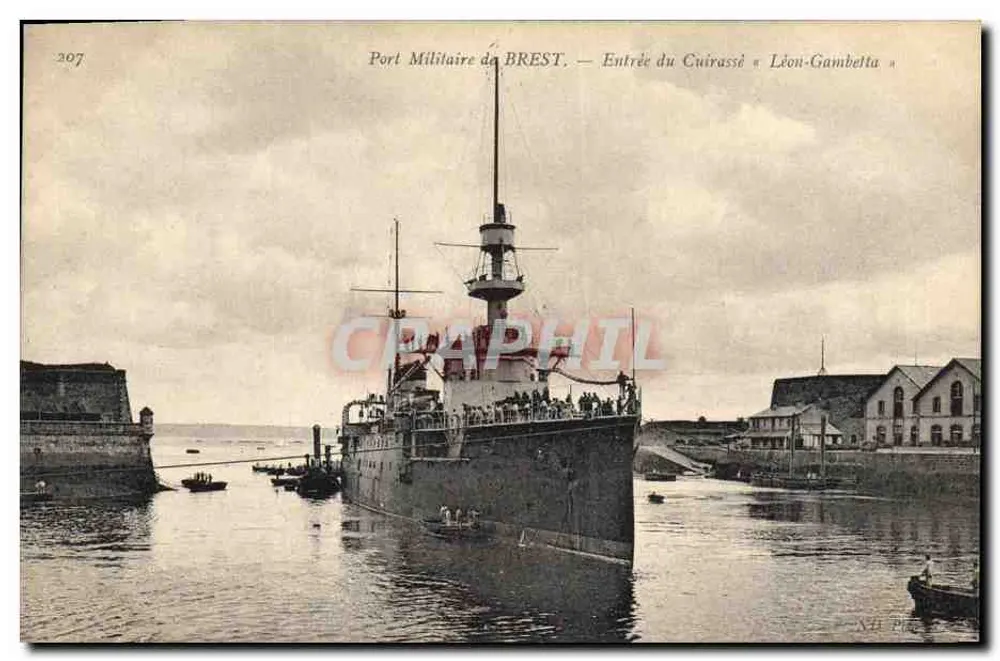 Militärhafen von BREST — Einlauf der Schlachtschiff « Léon-Gambetta » — n° 207 - Vorderseite