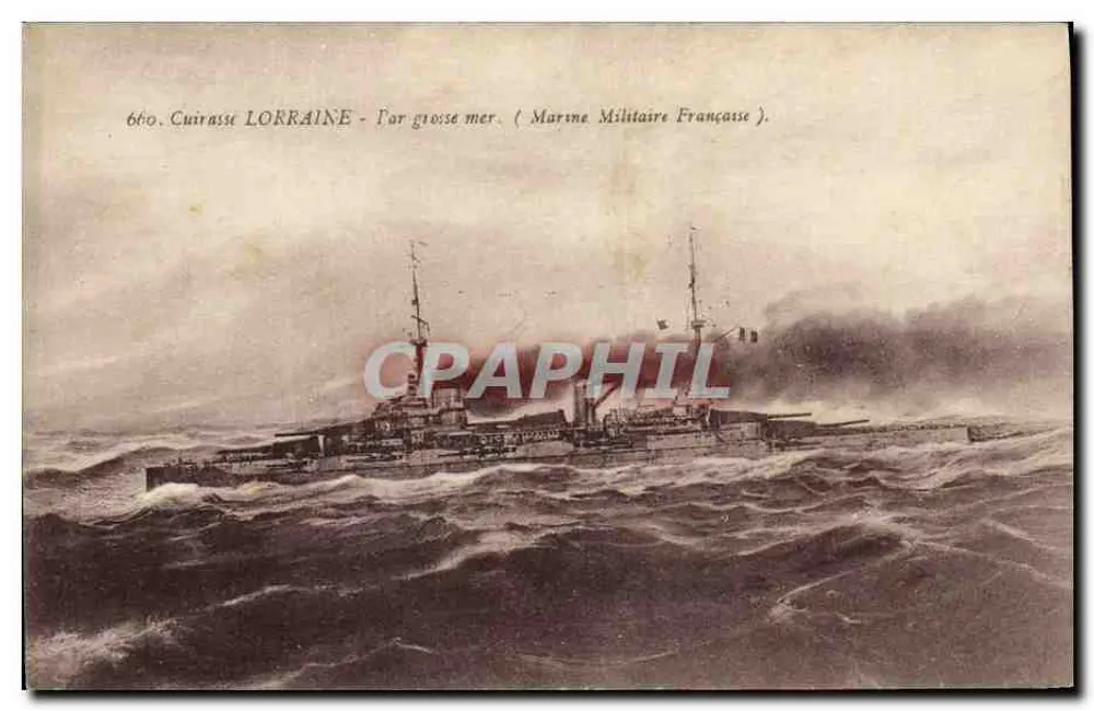 Cuirassado LORRAINE — Mar agitado — Marinha Militar Francesa - Frente