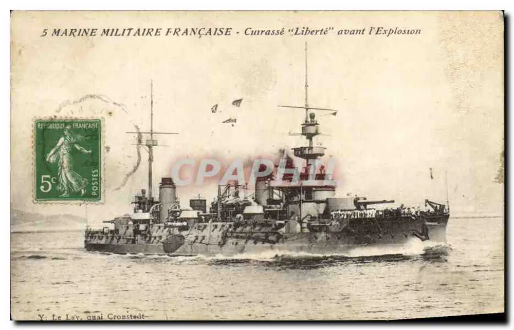 Cruzador "Liberté" antes da explosão — Marinha Militar Francesa — Y. Le Lay, quai Cronstadt - Frente