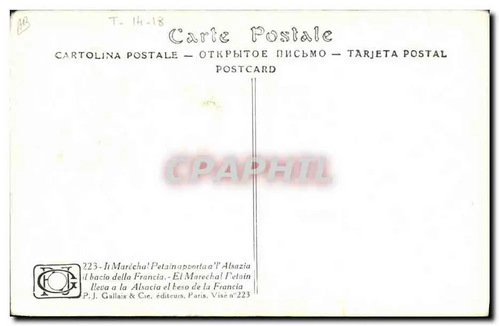 Der Marschall Pétain bringt den Kuss Frankreichs in die Elsass — P.J. Gallais & Cie, Visé n°223 - Rückseite