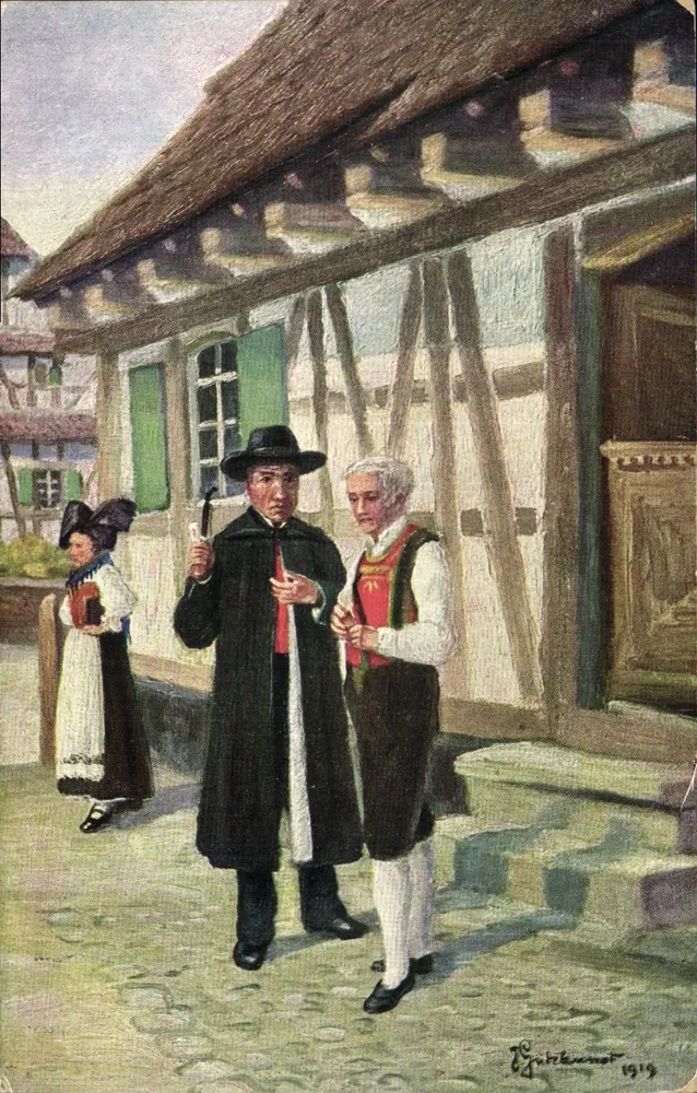 Trajes tradicionais em Hanau — Hanauer Traditten — editor Aug. Nörickeum, Kelk i. Baden - Frente