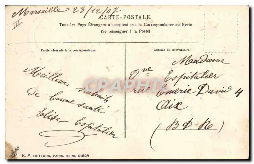 Gutes Neues Jahr — Kleeblatt-Dekoration — K. F. Verleger, Paris, Serie 01699 - Rückseite