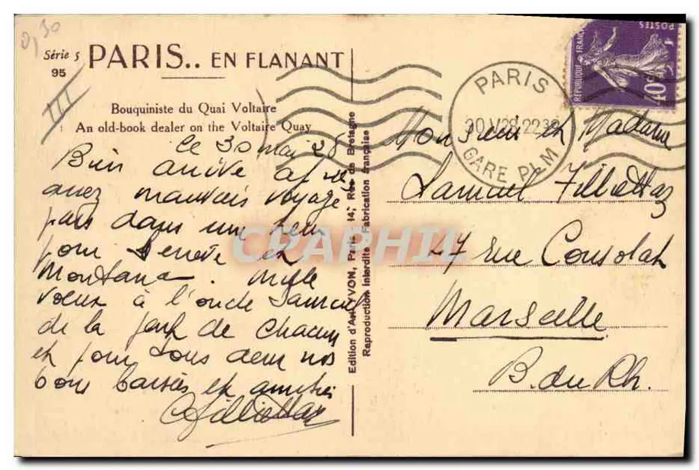 Bouquinista del Quai Voltaire — París — Edición de Astévon, París - Reverso