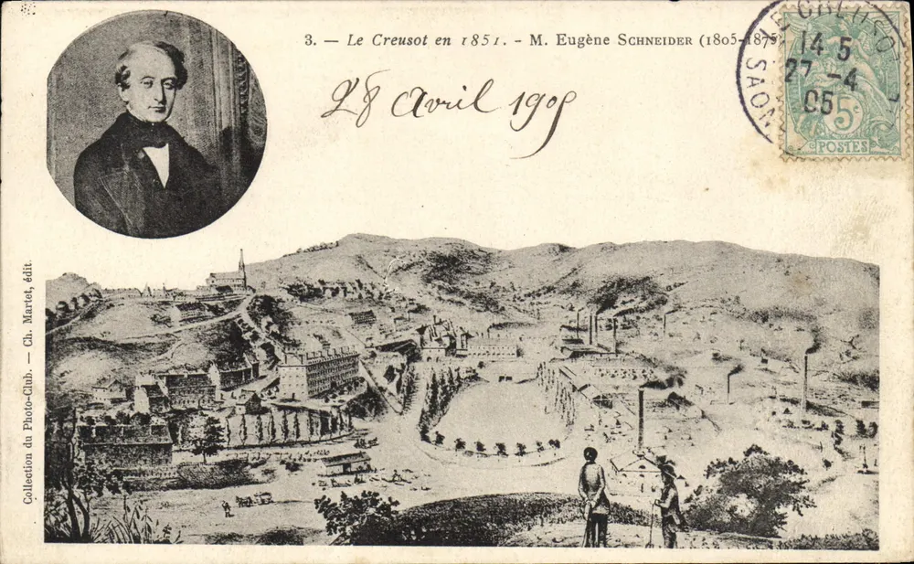 1851 में ले क्रूसोट — श्री एगूस श्नाइडर (1805-1875) — च. मार्टिए, एडिट. - आगे