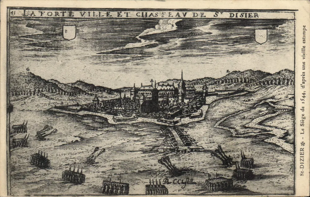 Die starke Stadt und das Schloss von Saint-Dizier — Kupferstich nach dem Belagerung von 1544 — von C. Chytillon - Vorderseite