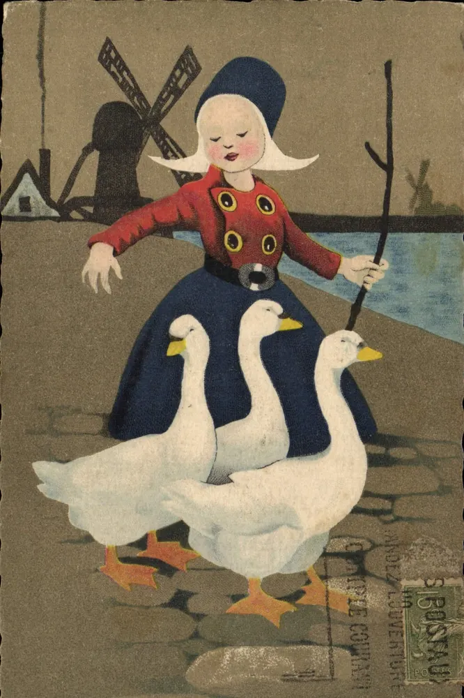 Menina com patos — Paisagem com moinho de vento — Editor S. Rossmann, n° 300 - Frente