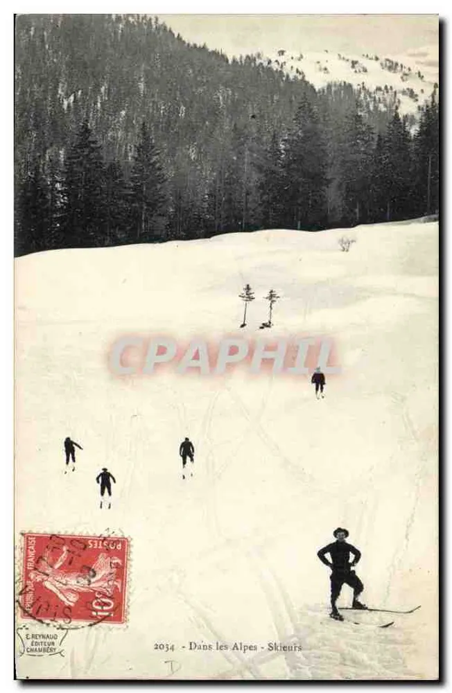 In den Alpen — Skifahrer — E. Reynaud, Verleger, Chambéry, Nr. 2034 - Vorderseite
