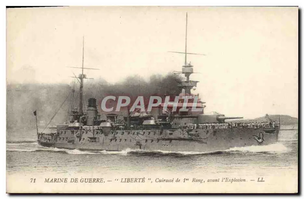 Kriegsschiff — "Liberté", Schlachtschiff erster Klasse, vor der Explosion — LL n°71 - Vorderseite