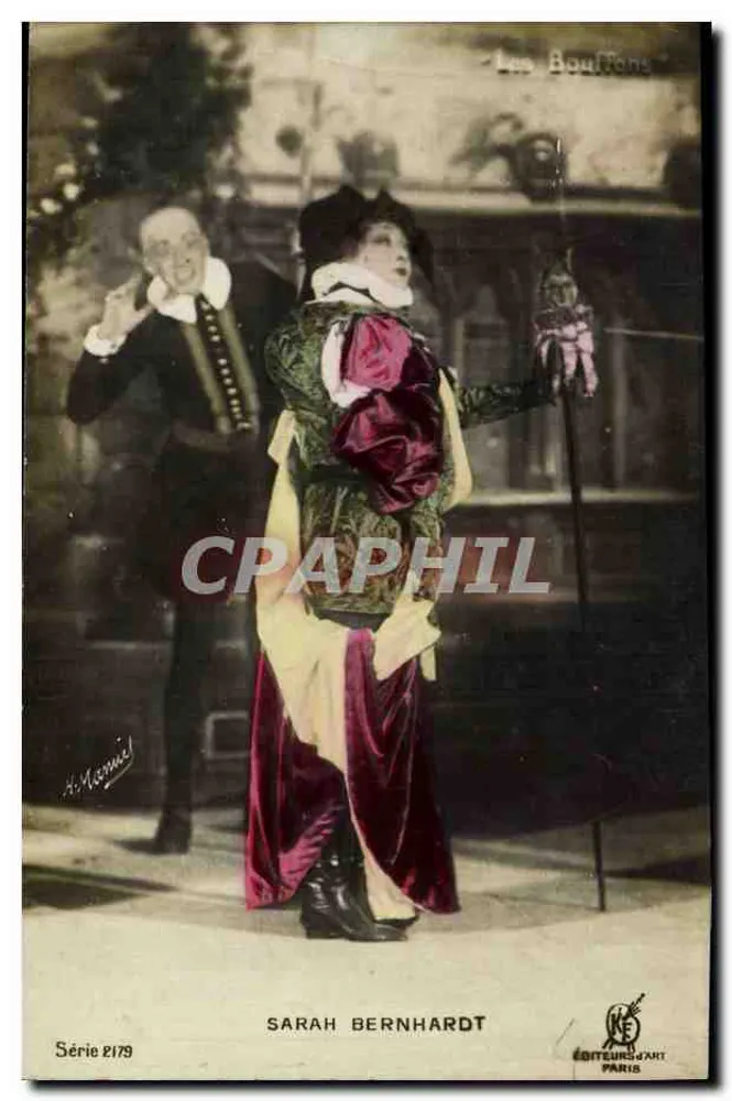 Sarah Bernhardt — Szene aus 'Les Bouffons' — A. Mannel, Serie 2179 - Vorderseite