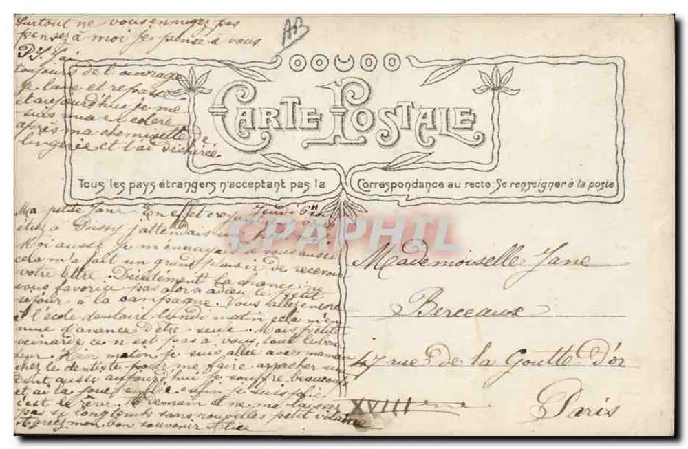 Sarah Bernhardt in Offiziersuniform — L'Aiglon — Phot. CROSSE, PARIS, n° 3690 - Rückseite