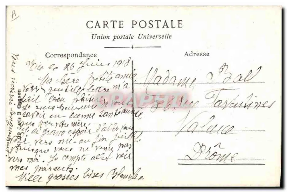 Nénette e Rintintin — desenho de Édouard Djim — União Postal Universal - Verso