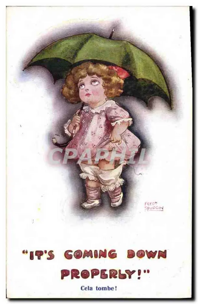 Petite fille sous un parapluie — scène de pluie — éditeur Inter-Art Co. et série 'KOMIC KIDS' (No. G44.) - Vorderseite