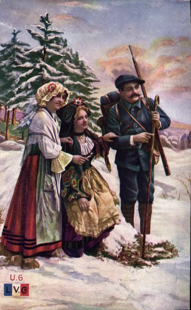 Winterlandschaft mit Soldaten und zwei jungen Frauen — Verlag L.V.C. Nr. U.6 - Vorderseite
